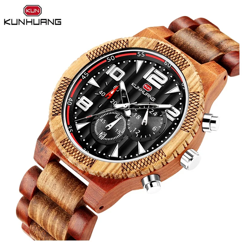

Unique Natural Wood Analog Men Boy Sport Quartz Watches Date Stopwatch Soft Texture Zebra Wooden Belts Strap Outdoor Wristwatch