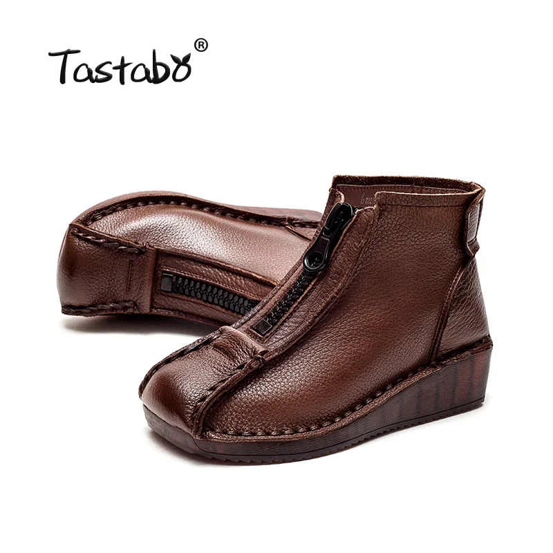 2021 NEW Autumn Ankle Boots Womens Genuine Leather Shoes Woman Casual Chelsea Boots Female Flat With Zip Retro Botas Mujer
