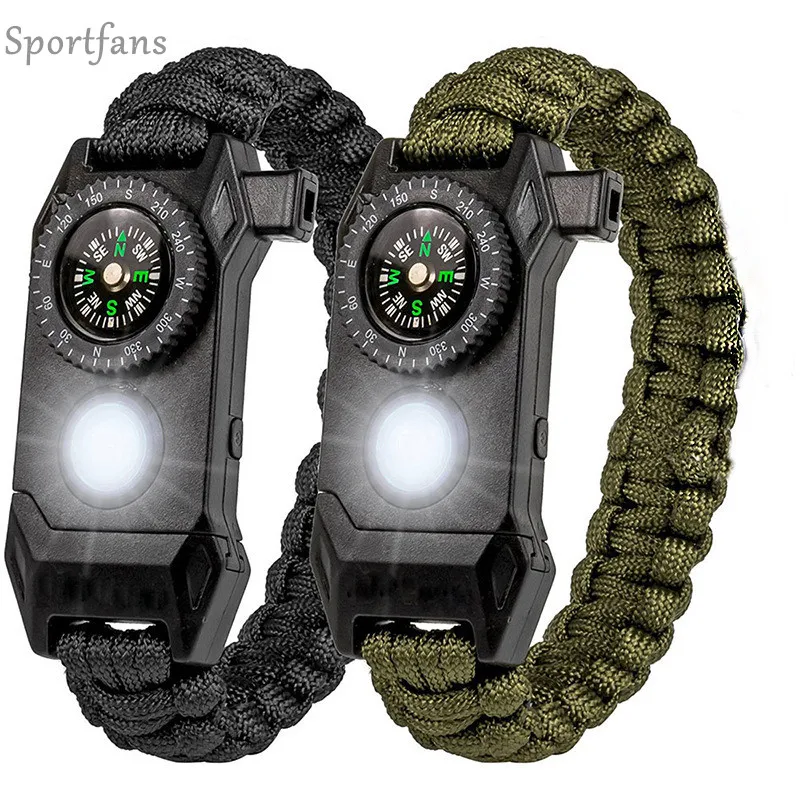 Unisex LED SOS Paracord Bracelet Outdoor Camping Rescue Emergency Rope Braided Bracelets Military Survival Safety tools