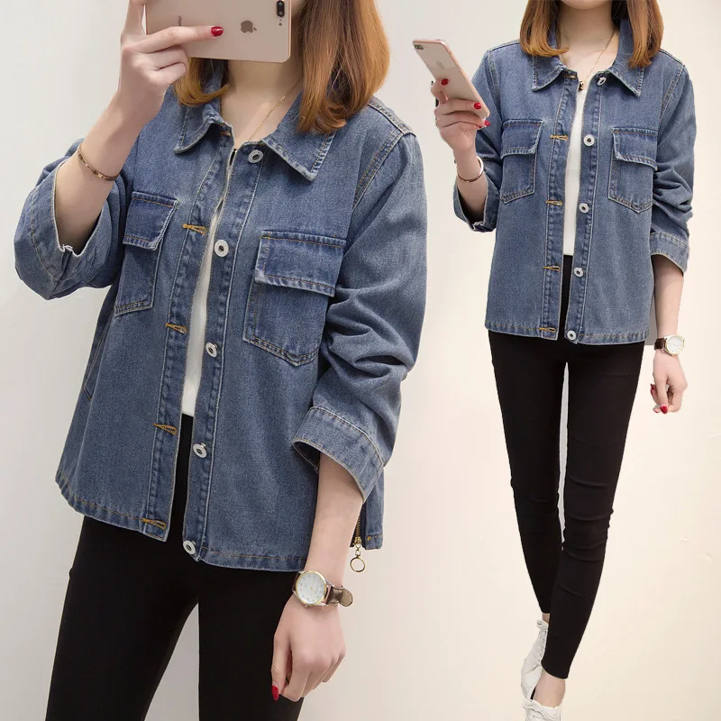 

Fat Mm2019 Spring Clothing New Style Plus-sized WOMEN'S Dress Loose-Fit Versatile Cool Cowboy Short Jacket