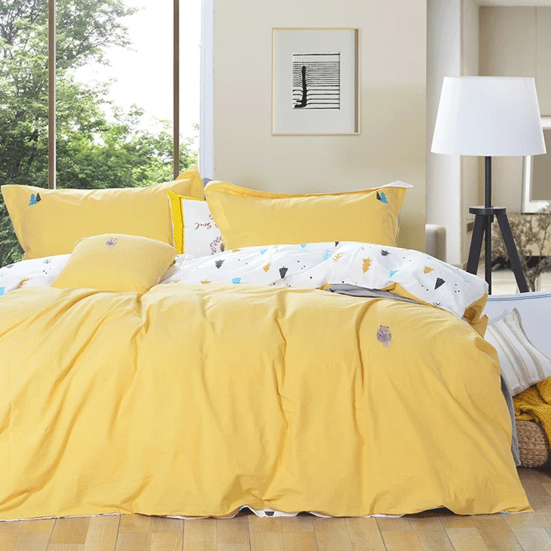 DOHIA Простой японский стиль хлопок промытый хлопок комплект из четырех предметов Одноцветный полосатый постельное белье Артикул групповые