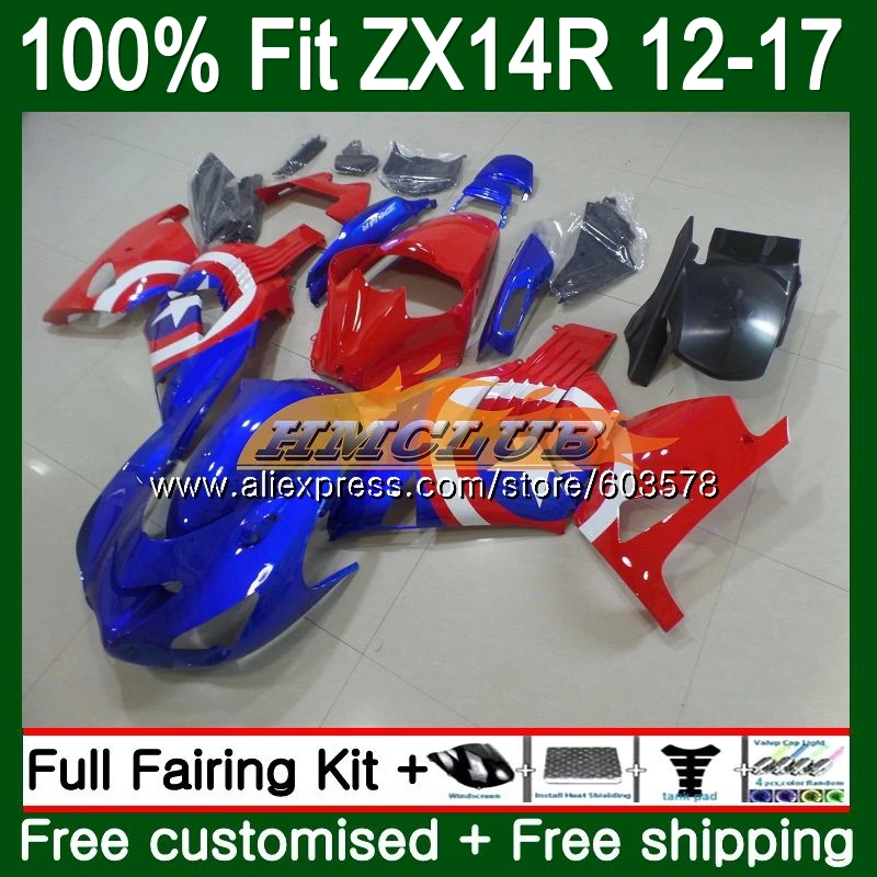 Инъекции для KAWASAKI ZX-14R 2012 2013 115CL. 55 Синий starsr ZX 14R ZZR1400 ZX14R для детей возрастом 12, 13, 14, 15, 16, 17, обтекатель