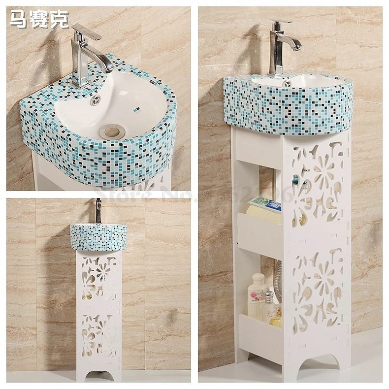 Taiwan Basin One Small Balcony Wash Basin Small Family Ceramic Floor-to-ceiling Wash Basin Bathroom Corner Hanging Basin