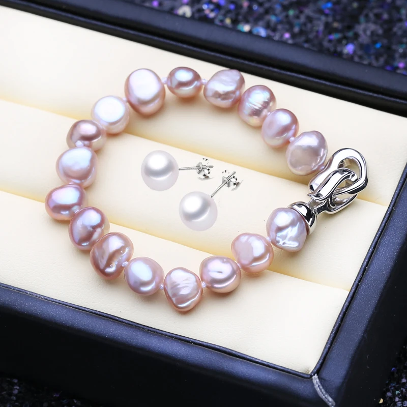 FENASY, белый, розовый, фиолетовый, разноцветный барокко, жемчужный браслет, регулируемый браслет для женщин, идея подарка - Цвет камня: Фиолетовый