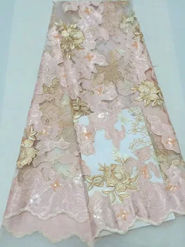 

Pink french lace fabric sequins embroidered tulle lace fabric high quality bridal lace fabric for african dress CD20902