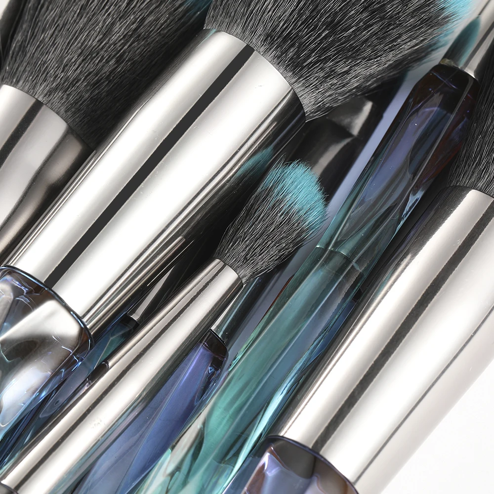Кристально прозрачная Профессиональная Кисть для макияжа акриловая ручка алюминиевая трубка нейлоновая Кисть для макияжа волос набор разноцветных