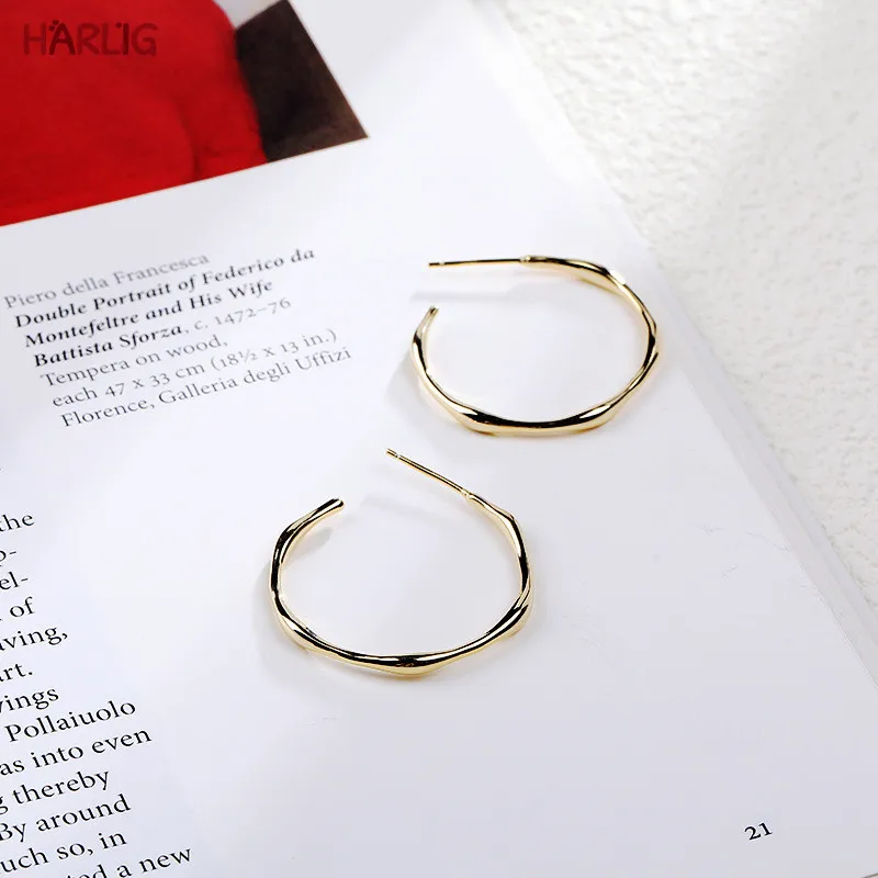 Серьги-кольца Harlig из стерлингового серебра 925 пробы золотого цвета для женщин Аллергия мода ювелирные изделия