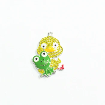

Newest ! 40MM*32MM 10pcs/lot Duck And Frog Easter Rhinestone Pendants Free Shipment !