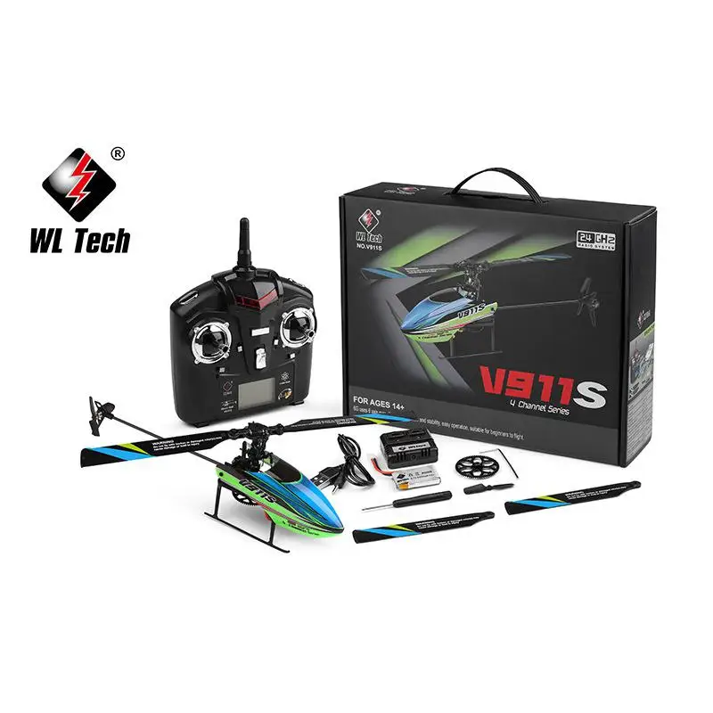WLtoys V911S 2,4G 4CH 6-Aixs Gyro Flybarless RC вертолет RTF