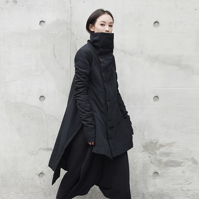 CHICEVER асимметричное зимнее пальто для женщин Водолазка с длинным рукавом сбоку сплит Плюс Размер Повседневная Свободная куртка Женская мода