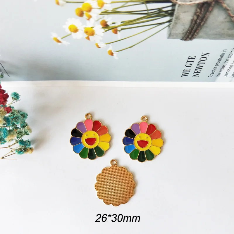 Wholesale Alloy Jewelry Accessories Colorful Smiley Flowers Sun Flower Pendants Earring Necklace Pendants Diy Handmade Materials