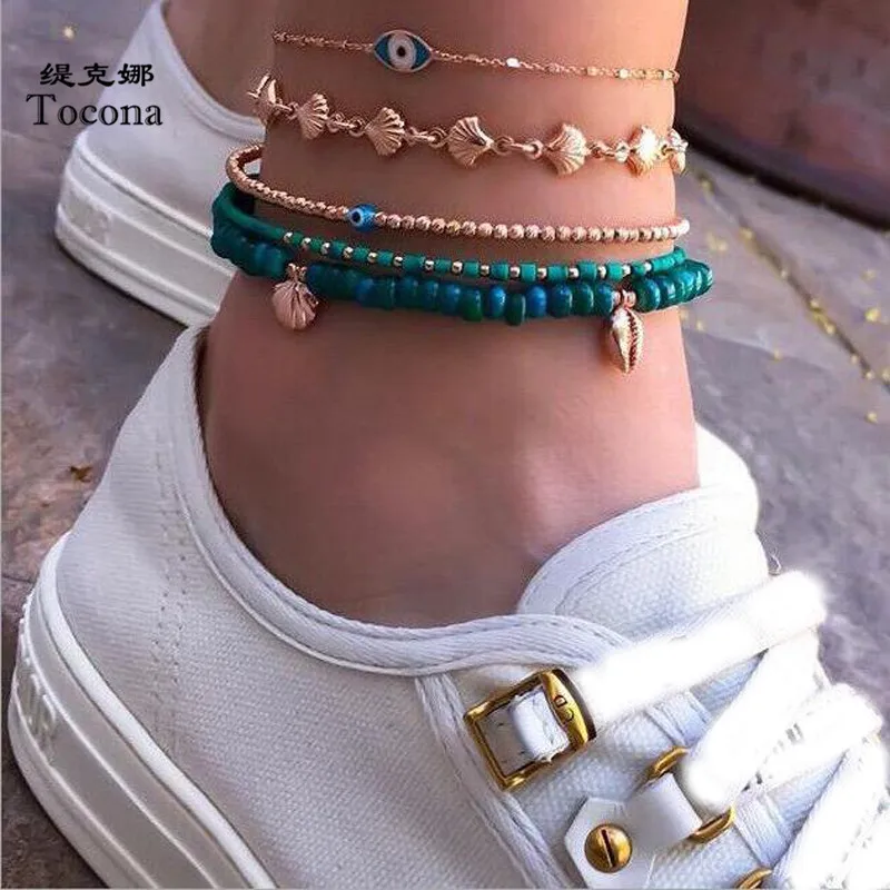 Tocona 5pcs/sets Bohemian Shell Eyes Beads Anklets for Women Multi Layer Anklet Leg Bracelet Handmade Bohemian Jewelry 8841 Tocona 5pcs/sets Bohemian Shell Eyes Beads Anklets for Women Multi Layer Anklet Leg Bracelet Handmade Bohemian Jewelry 8841