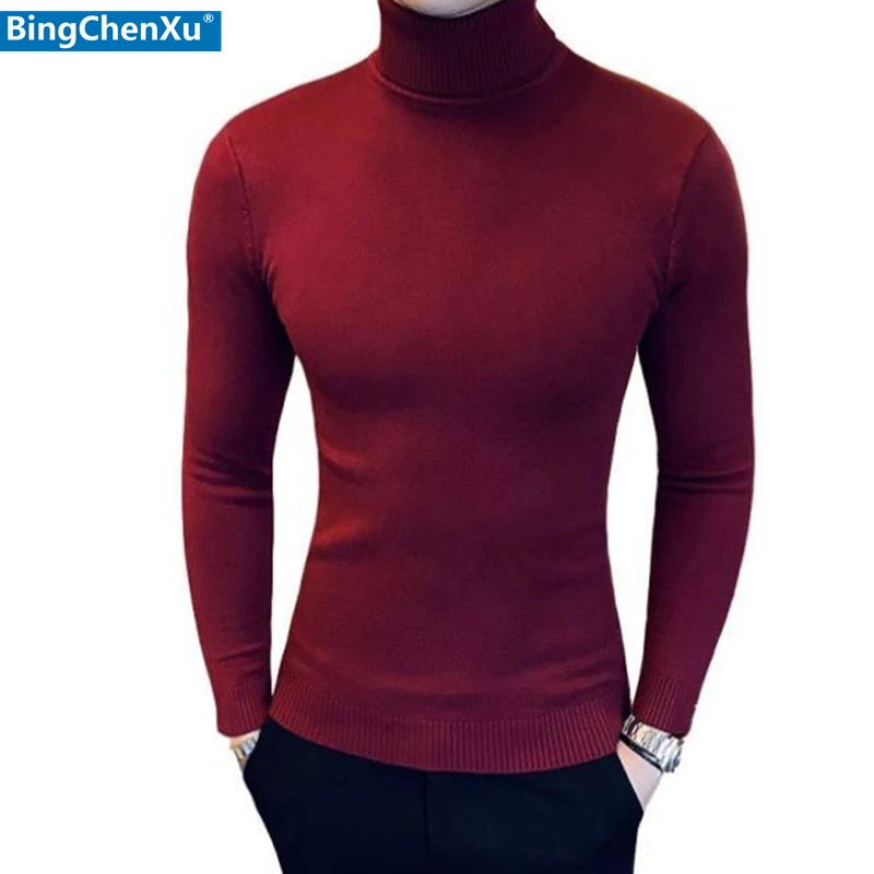

2020 Mens Turtleneck Sweaters and Pullovers Winter Casual Solid Knitted Turtleneck Wool Sweater Fashion Men Pullover Homme 1465
