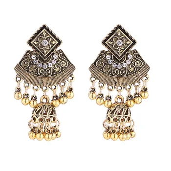 

BK Vintage Ethnic Style Fan-Shaped Geometric Tassels Beads Carved Flower Drop Tribal Metal Alloy Fashion Earrings Charm Gift
