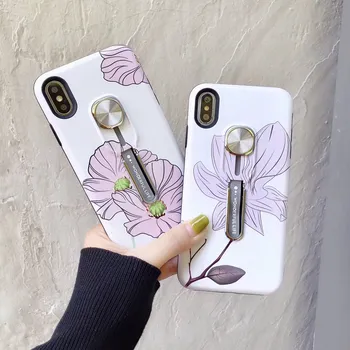 

For iPhone 11 Pro XR X XS MAX 7 8 Plus 6 6s Plus Flower UV Color Change Hide Loop Stand Phone Case 2 In 1 Adsorption Hard Cover