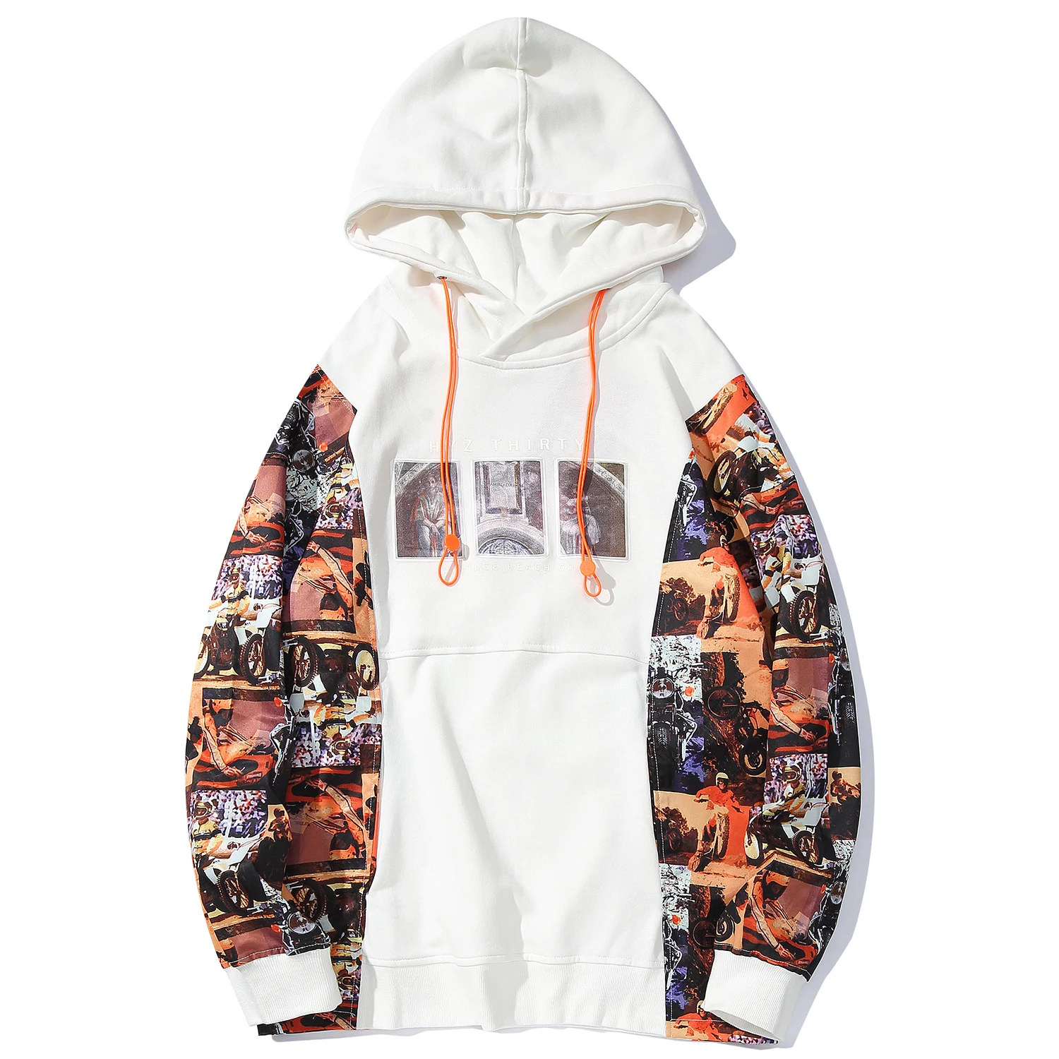 AELFRIC Patchwork Motorcycle Printed Casual Men Hooded Sweatshirts Streetwear Harajuku Pullover Autumn Hip Hop Male Hoodies