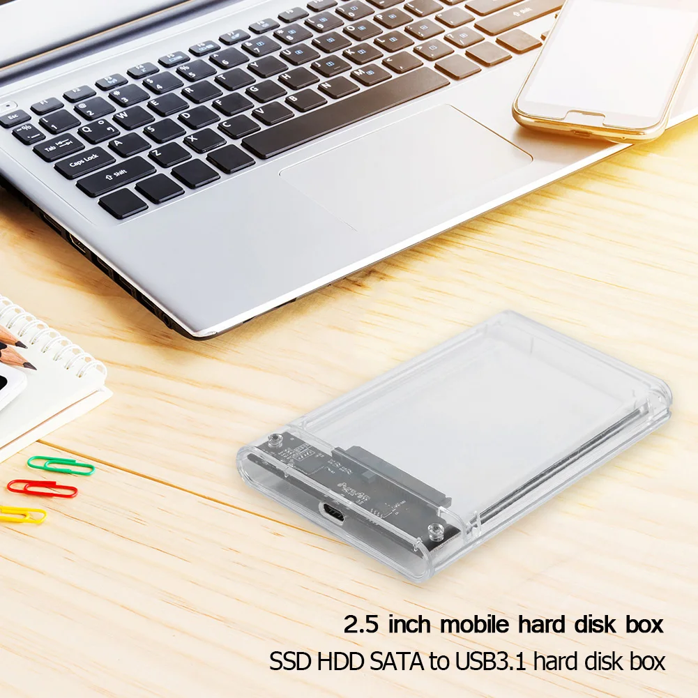 USB 3 1 Type C мобильный жесткий диск коробка поддержка 8 ТБ прозрачный 2 5 дюймов SATA HDD SSD