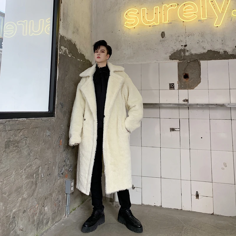 Харадзюку роскошное зимнее мужское длинное Свободное пальто из искусственного