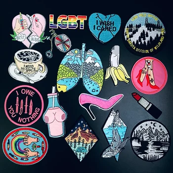 

Lung Patch Scenery Embroidered Patches For Clothing LGBT Iron On Patches On Clothes Punk/Banana Patch Cute Bottle Stripe Space