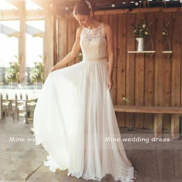 Винтажное свадебное платье трапециевидной формы Vestido de Noiva шифоновые кружевные аппликации для выреза с поясом Свадебные платья невесты платье