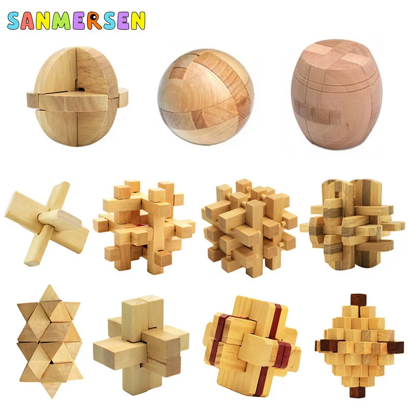 IQ Brain Teaser Kong Ming Lock Lu Ban 3D деревянная Блокировка Burr Jigsaw Развивающие Пазлы игрушки