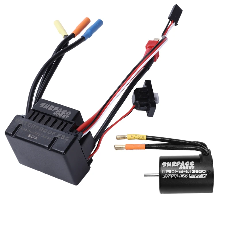 

SURPASSHOBBY 3650 3900KV/4P Brushless Motor with Heat Sink 60A Brushless ESC Combo Set for 1/10 RC Cars Parts Accessories