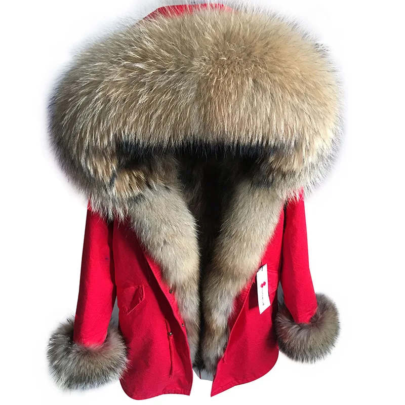 MAOMAOKONG, зимняя женская кожаная куртка большого размера, пальто из натурального меха енота, съемная меховая подкладка, длинная куртка - Цвет: FD33-6