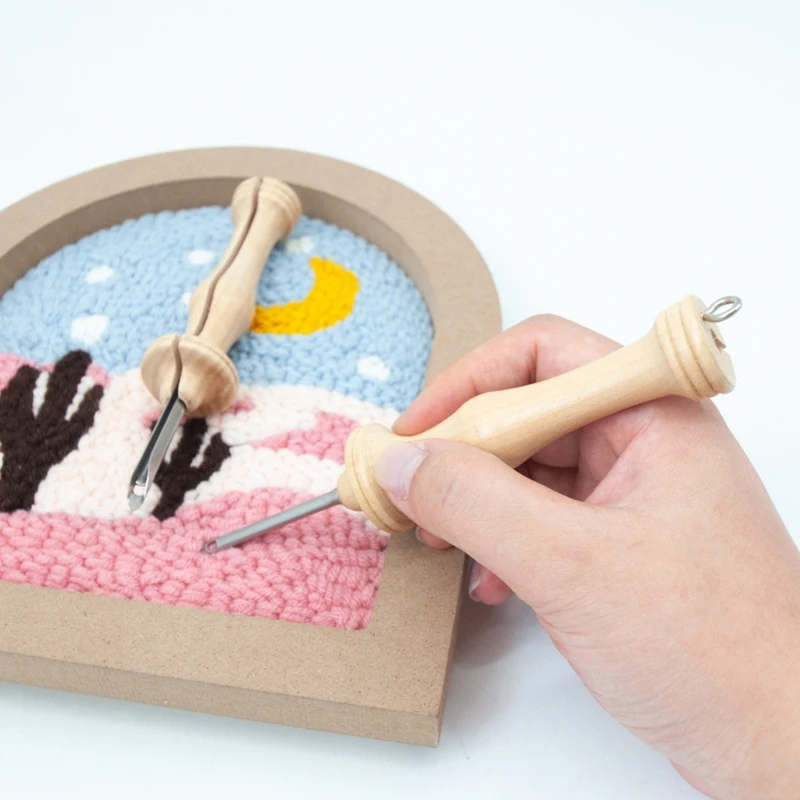 1Pc Knitting Embroidery Punch Threader Needle Pen Side Slit Sewing Accessories DIY Wooden Handle Weaving Tool Craft