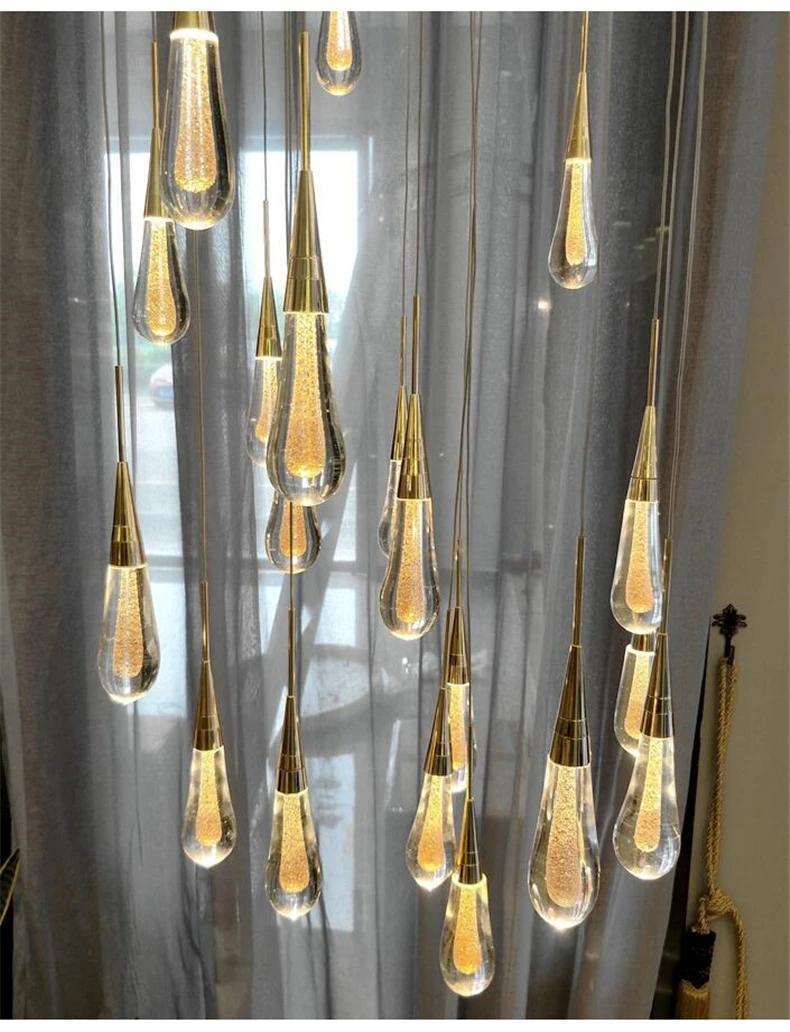 Модный постмодерн простой золотой кристалл подвесные светильники креативный капли воды моделирование светодиодный декоративная висячая лампа светильники