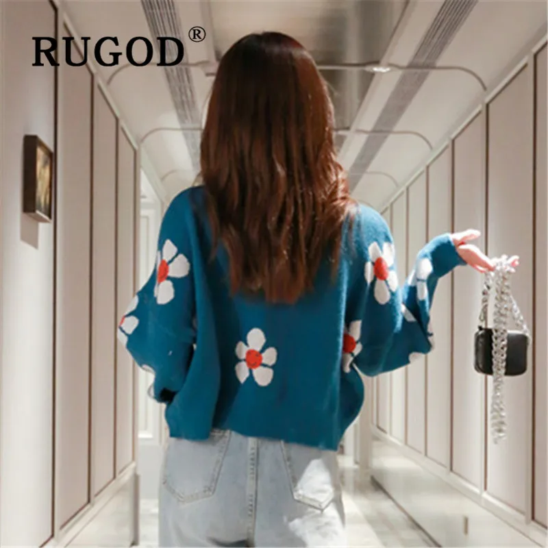RUGOD осенний Повседневный Кардиган, Женский винтажный свитер с цветочным принтом, высококачественная одежда с вырезом в стиле Kawaii Ins