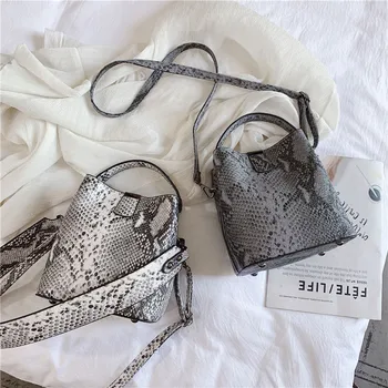 

Women Bucket Bag 2020 Snake Print Pattern Square Leather Bags simple Ladies Handbag Fashion Wild Shoulder Messenger Bags #40