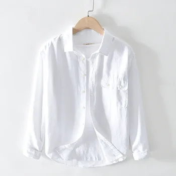 

2020 Men Simple Solid Color Cotton Linen Long-sleeved Shirt Spring Square Collar Casual Workwear Flax Thin Breathable Shirt
