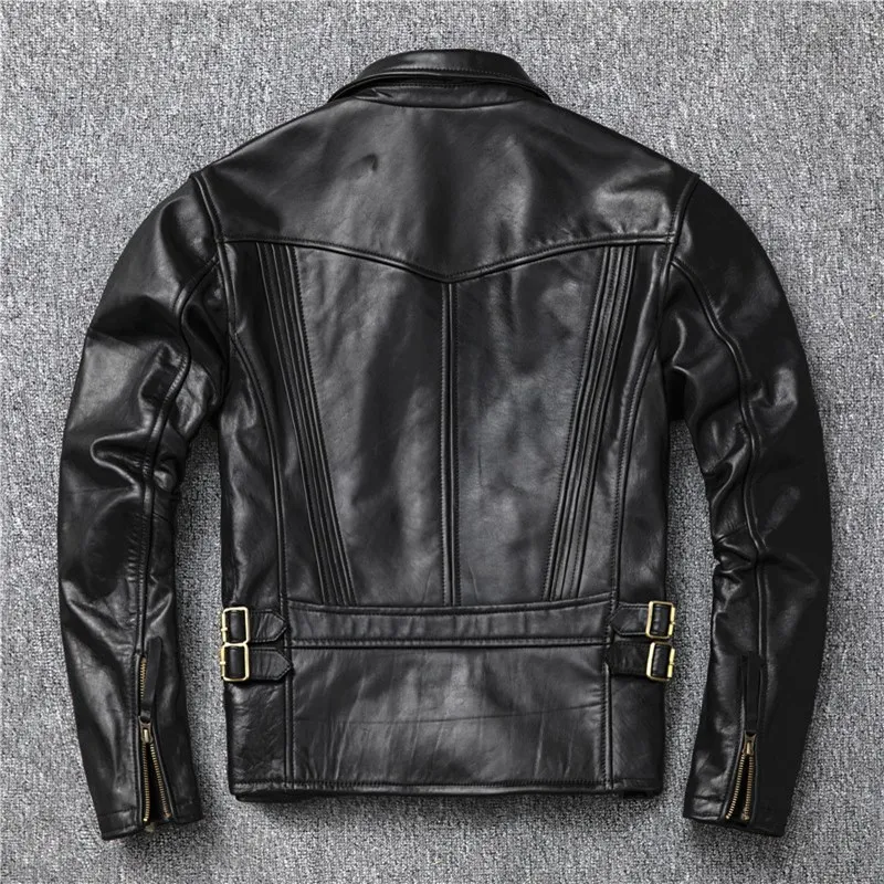 Черная Мужская мотоциклетная кожаная куртка американского стиля размера ...