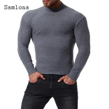 

Samlona Fashion Knitted Sweater Male Streetwear Long Sleeve Top Casual Pullovers Sexy Men Clothing 2021Autumn Skinny Sweaters