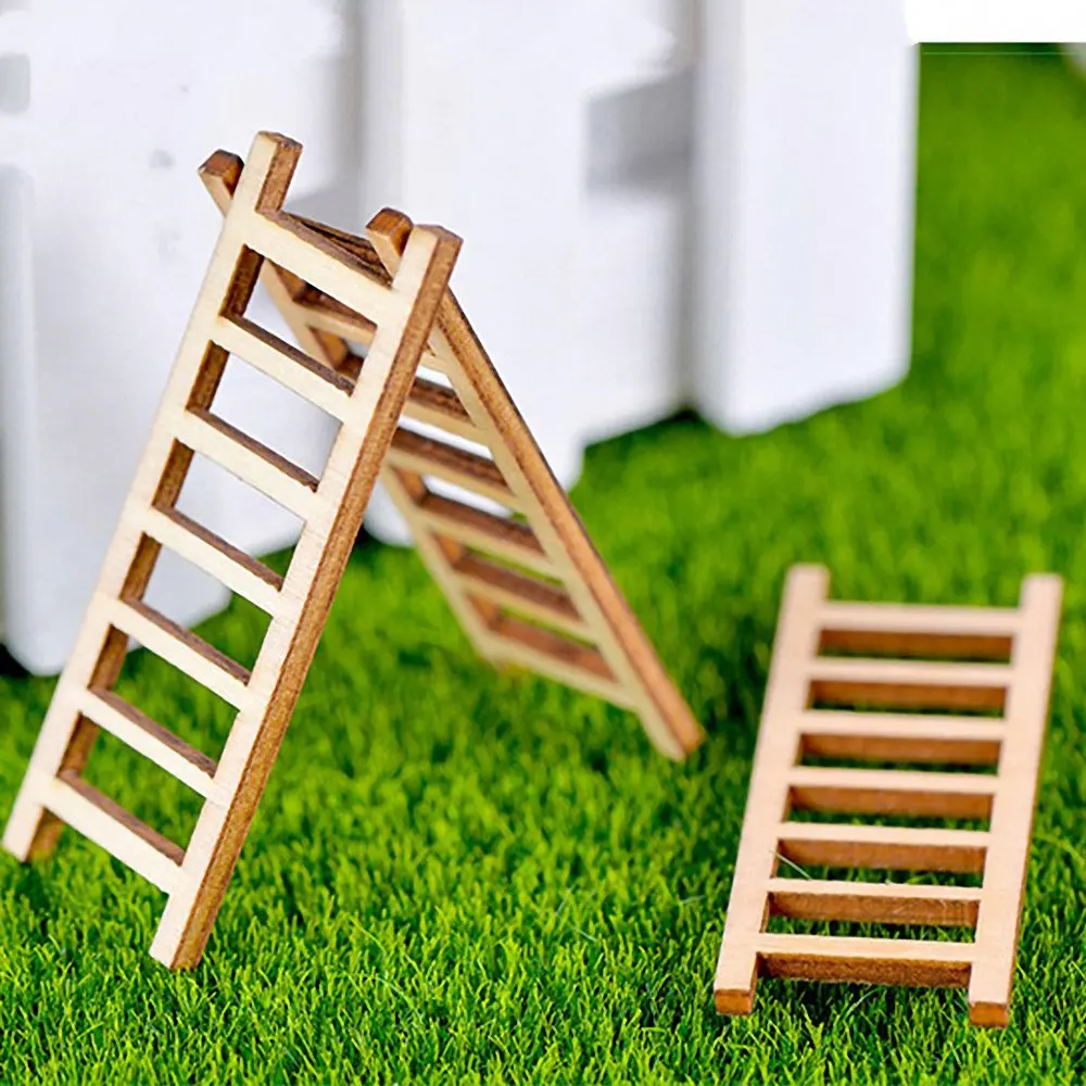 

5 Pcs Mini Wooden Step Ladder Micro Landscape Multifunction Moss Potted Plant Home Garden Decor Fairy Dollhouse Children's Gift