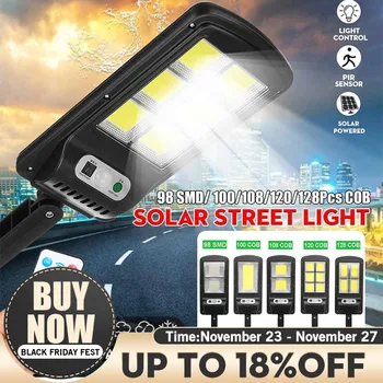

Led Solar Street Lights 128 COB Outdoor Security Lighting Wall Lamp Waterproof Motion PIR Sensor Smart Control Lamp