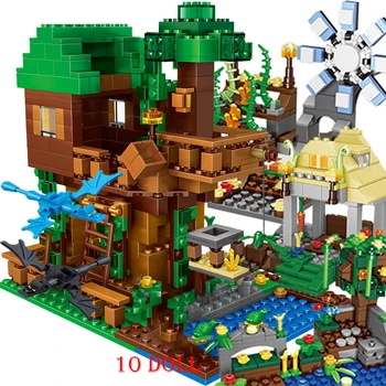 

1208PCS Building Blocks for Mountain Cave Light My Worlds Village Warhorse City Tree House with Elevator Figures Bricks DIY Toys
