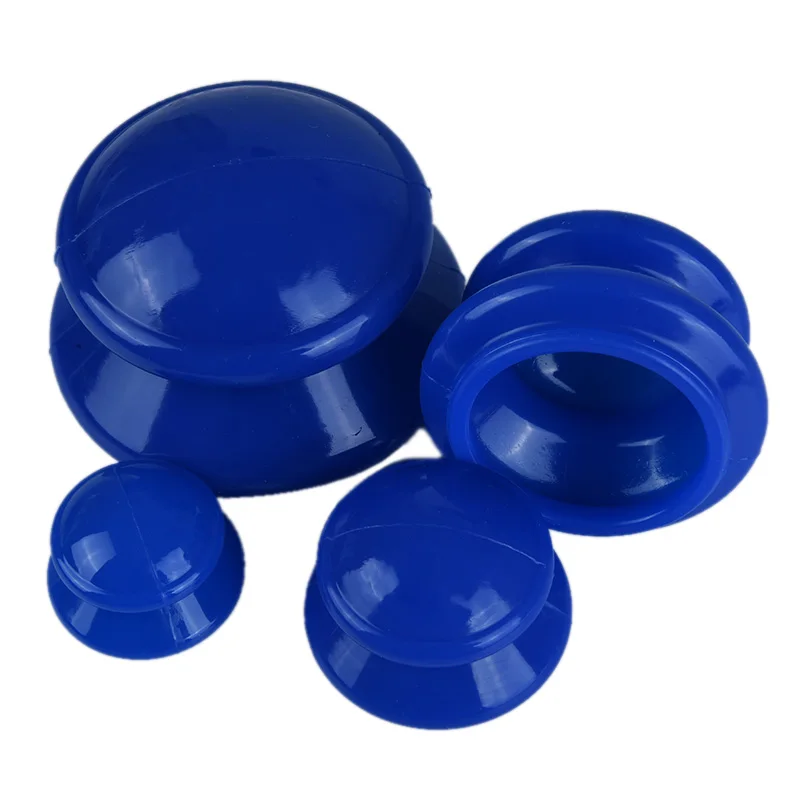 HOT 4Pcs/set Silicone Vacuum Cans Massage   Blue Device Moisture Absorber Anti Cellulite Physical Therapy Health Care