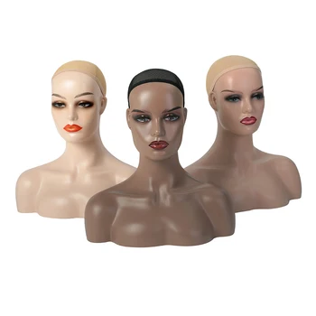 

Black Beige Mannequin Head With Shoulders For Wigs Display Wig Making Tools Plastic Wig Holder Stand Female Model For Jewelry
