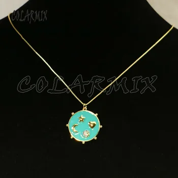 

8 Pieces Enamel Round pendant jewelry Necklace gift for lady for Moon &star pendant wholesale jewelry