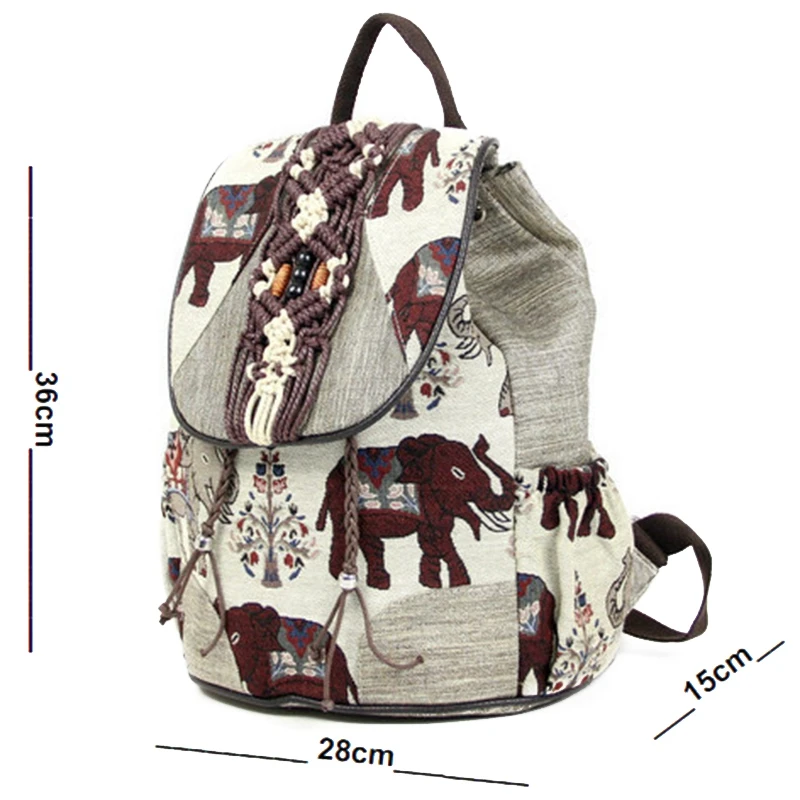 

Simple National Wind Bag Female New Tide Cotton and Linen Elephant Backpack