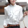 Women Pink White Silver Tops Blouses Long Sleeve Womens Work Ruffle Shirts Stand Collar Slim Waist Shirts Office Ladies Camisa ► Photo 1/6
