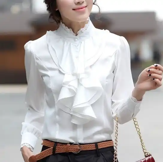 Ladies white ruffle shirt Clearance