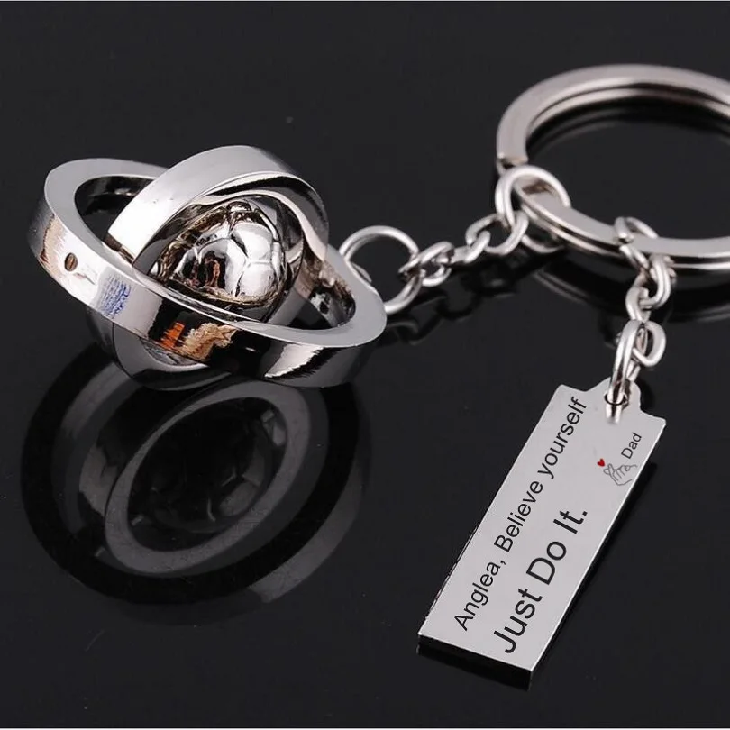 Custom Logo Phone Number Name Keyring World Cup Design Silver Sports Football Golf Keychain Mini Rotate Ball Dangle Key Chains