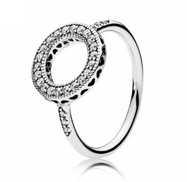 

Authentic 925 Sterling Silver Pan Ring Hearts Of Halo With Crystal Rings For Women Wedding Party Gift Fine Europe Jewelry