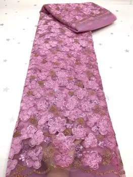 

Latest Pink African Velvet Lace Fabric 2020 High Quality Lace French Nigeria Velvet Lace Fabric Sequins Embroidery For Dress