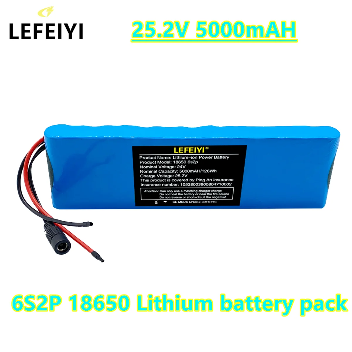 6S2P 25.2V 5.0AH 18650 Lithium ion battery Pack , 24V 5000mAH For