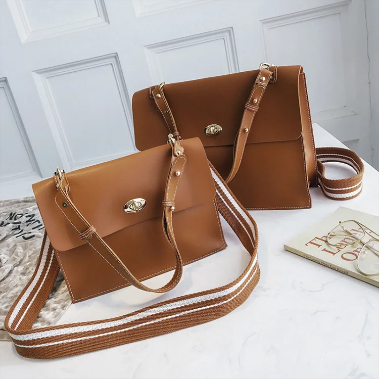 2019 Woman Briefcase Bag Leather Handbags Ladies Vintage PU Shoulder Bag Crossbody Satchels Office Document Bag Wide strap Purse (1)