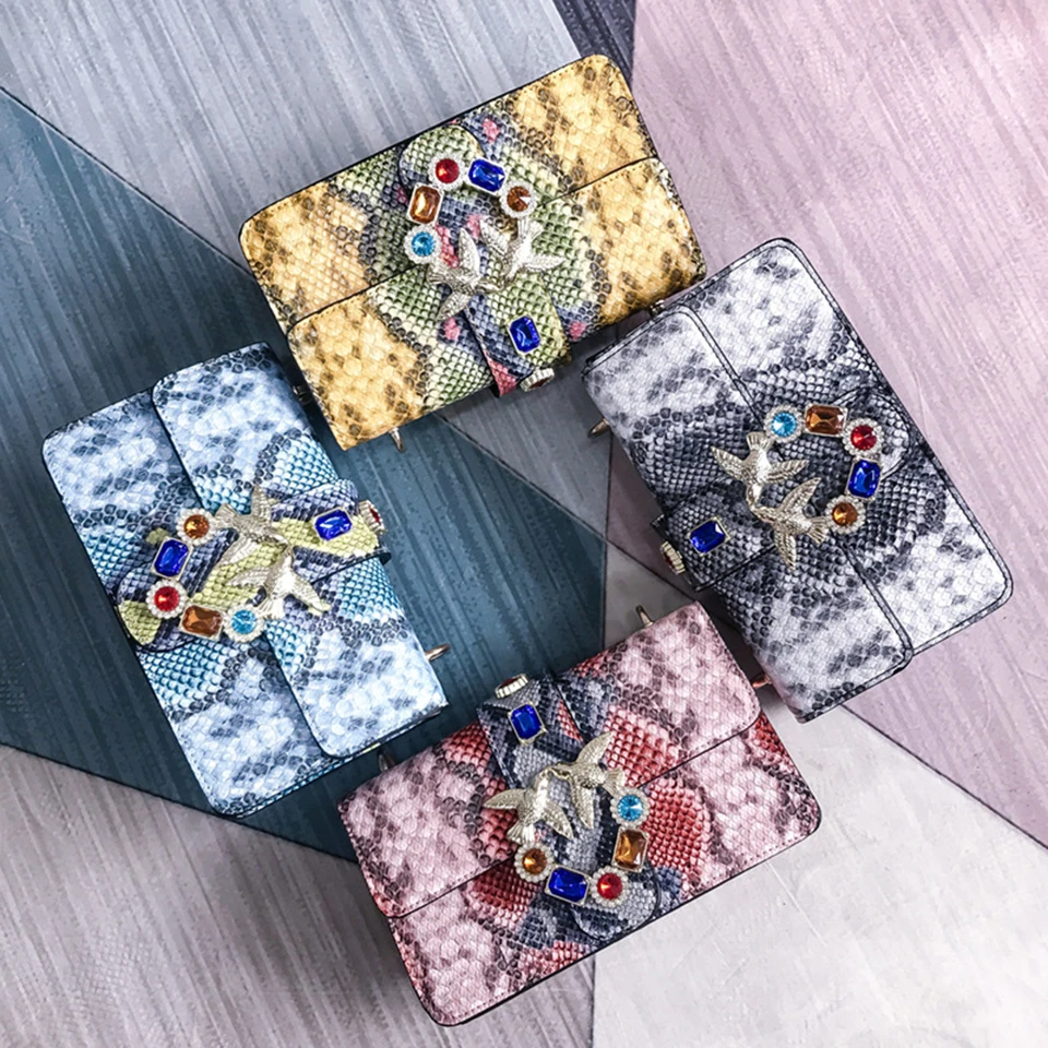 Женские сумки из змеиной кожи, сумки на плечо для девушек, вечерние, модные, на цепочке, сумка через плечо, змеиная кожа, OL, высокое качество, клатч, кошелек