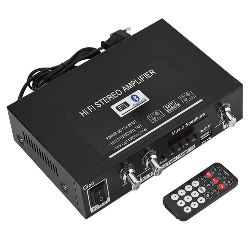 

EU-plug G30 MP3 Music HiFi Stereo Amplifier USB/TF Card/AUX Bluetooth HiFi Amplifier FM Radio with Remote